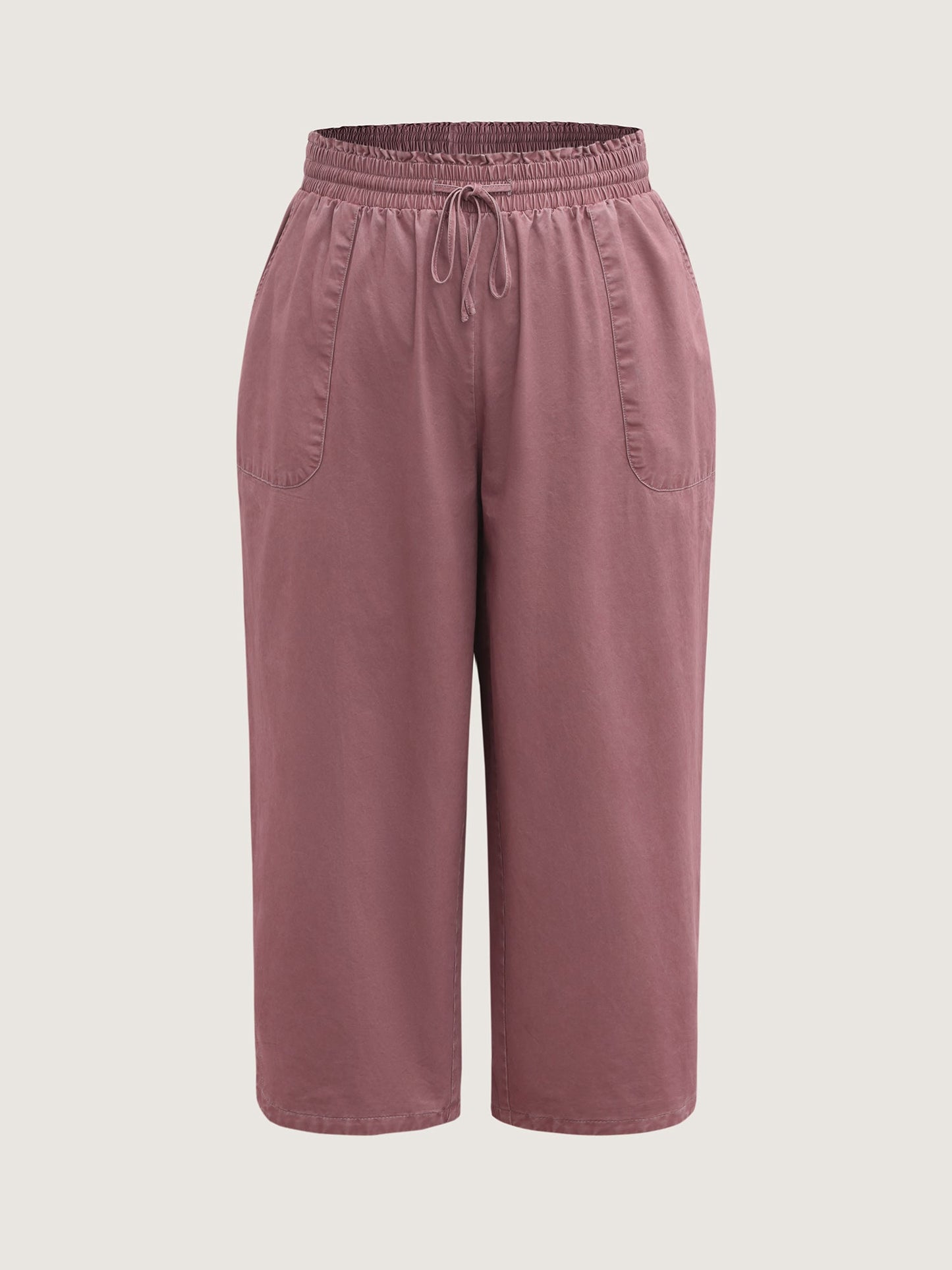 Cotton Shirred Wide Waistband Hem Slit Pants
