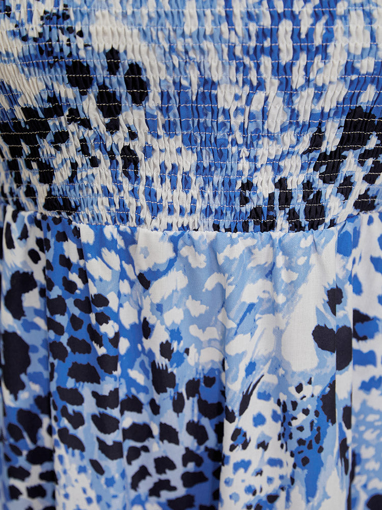 Leopard Print Shirred Pocket Frill Trim Cami Dress