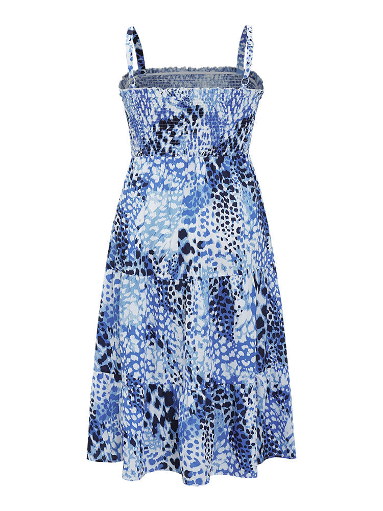 Leopard Print Shirred Pocket Frill Trim Cami Dress