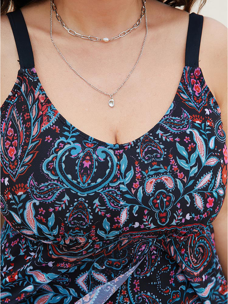 Paisley Print Split Ruffle Hem Swim Dress