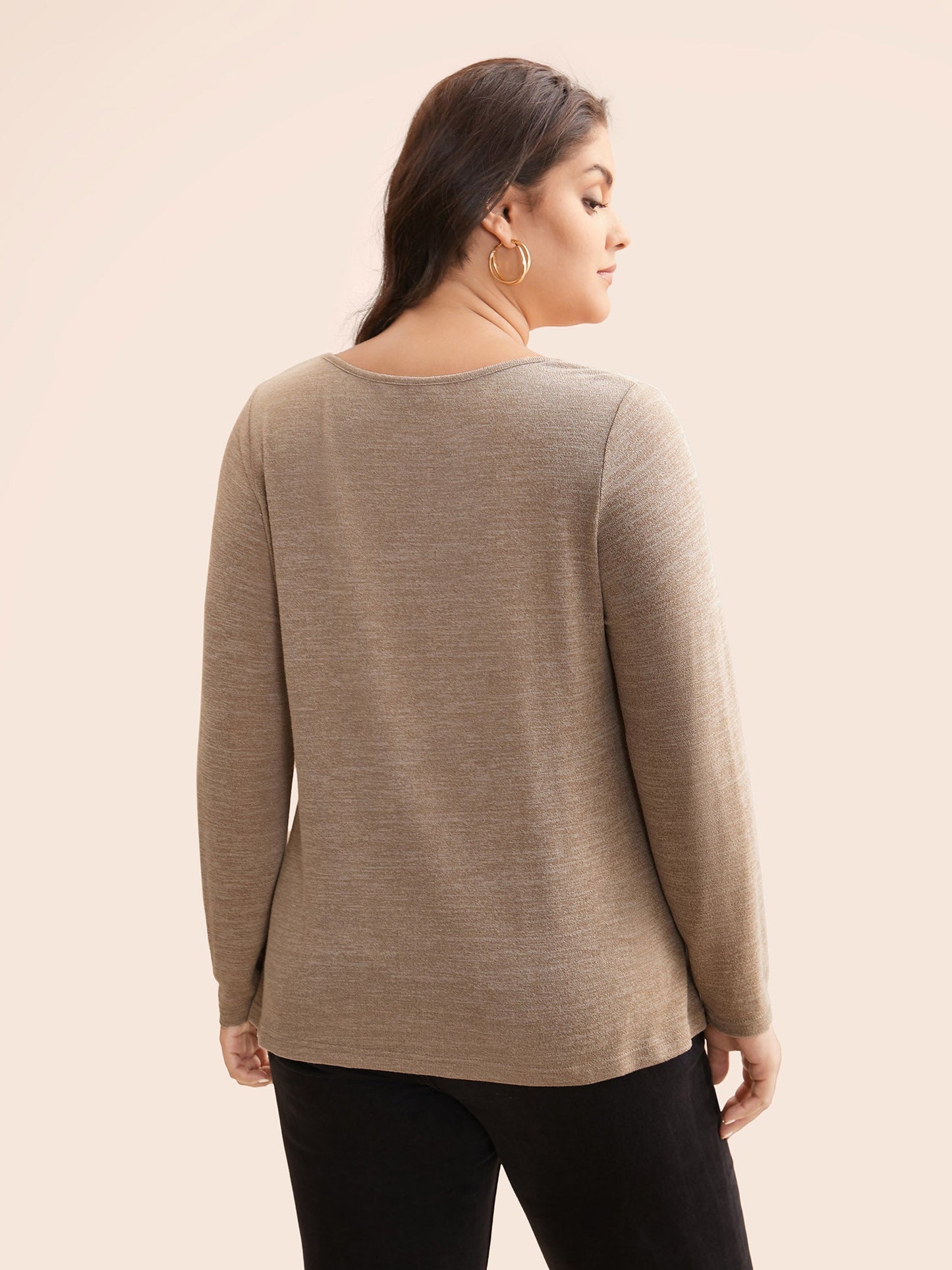 Heather Square Neck Button Detail T-shirt