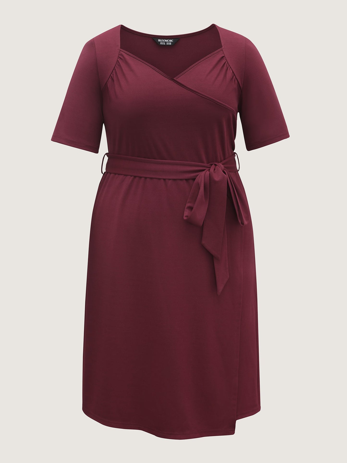 Stretchy Overlap Bodice Pockets Knit Midi Dress