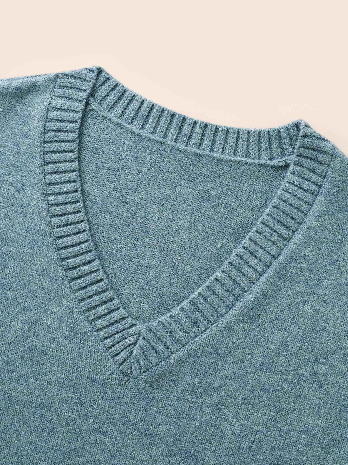V Neck Texture Lantern Sleeve Pullover