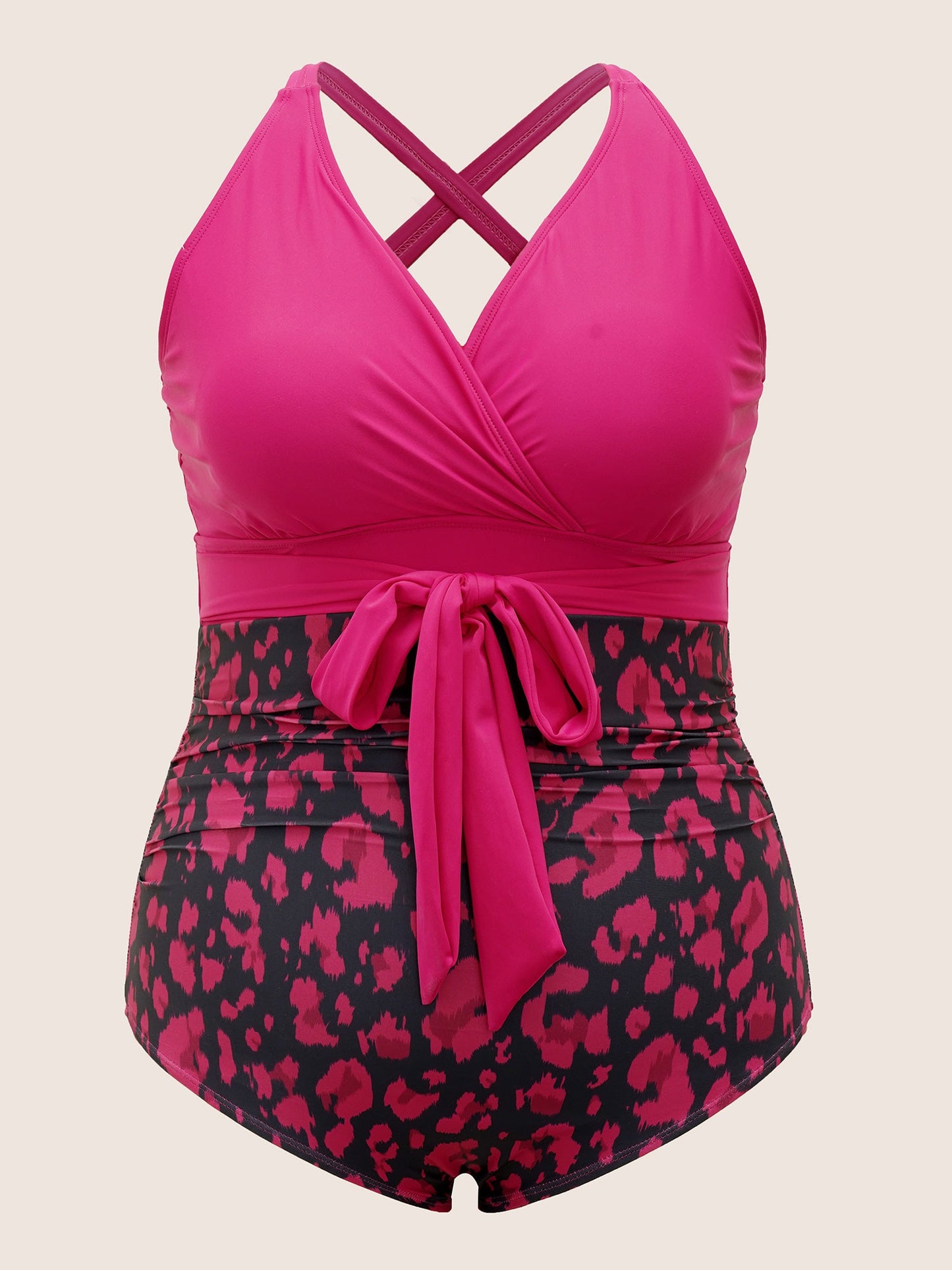 Leopard Print Patchwork Tie Knot One Piece Swimsuit