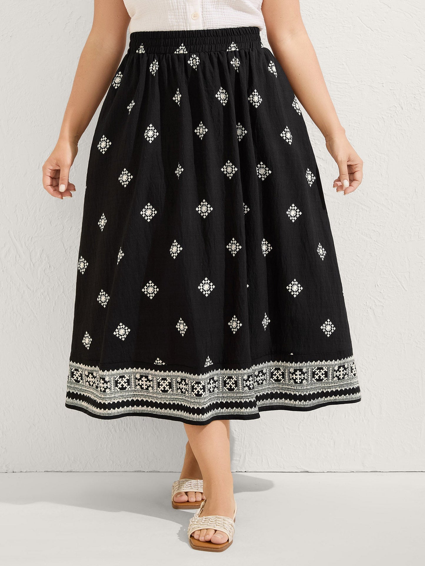 Boho Print Wide Waistband Maxi Skirt