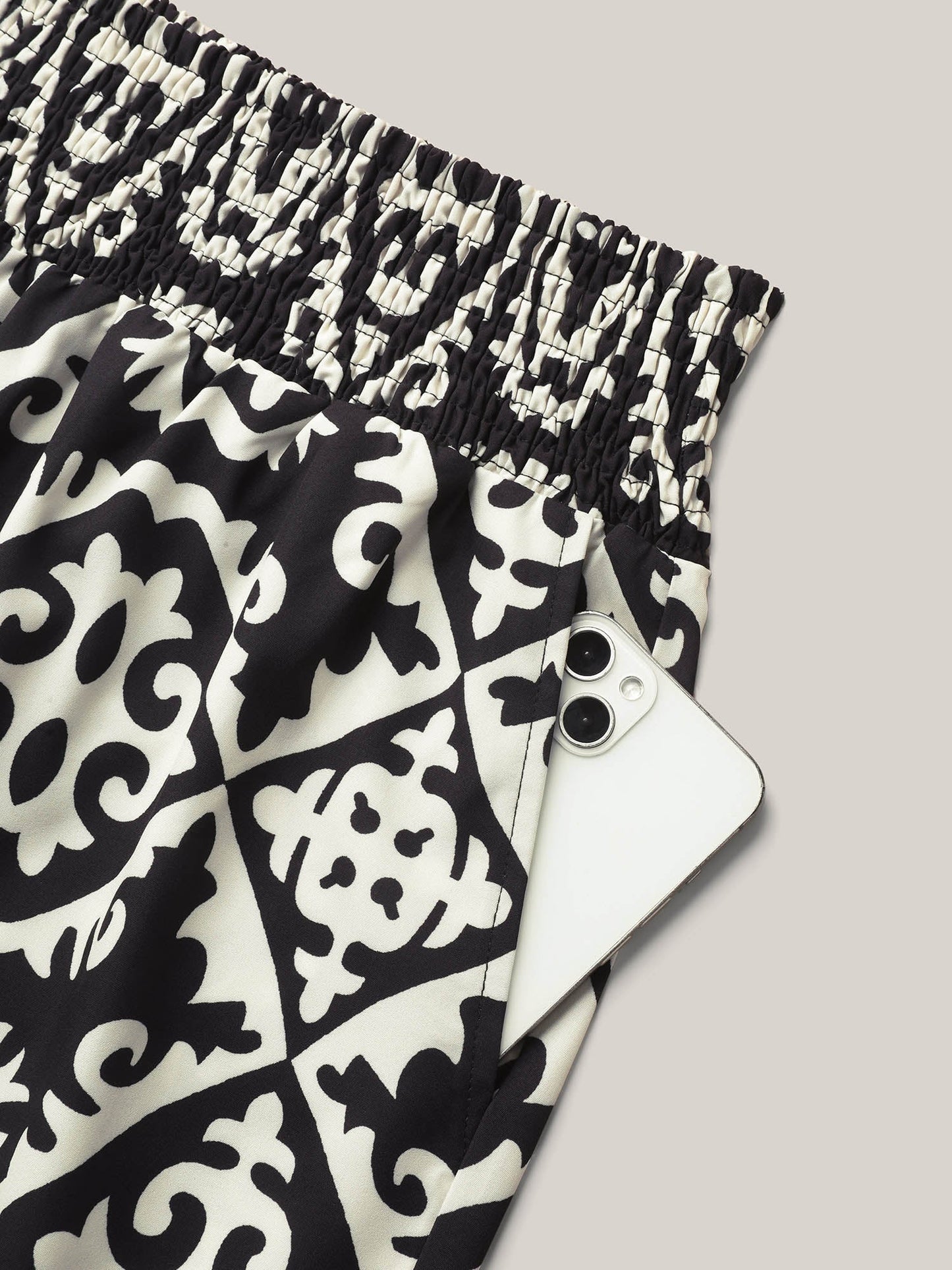 Ornate Print Contrast Hem Straight Leg Pants