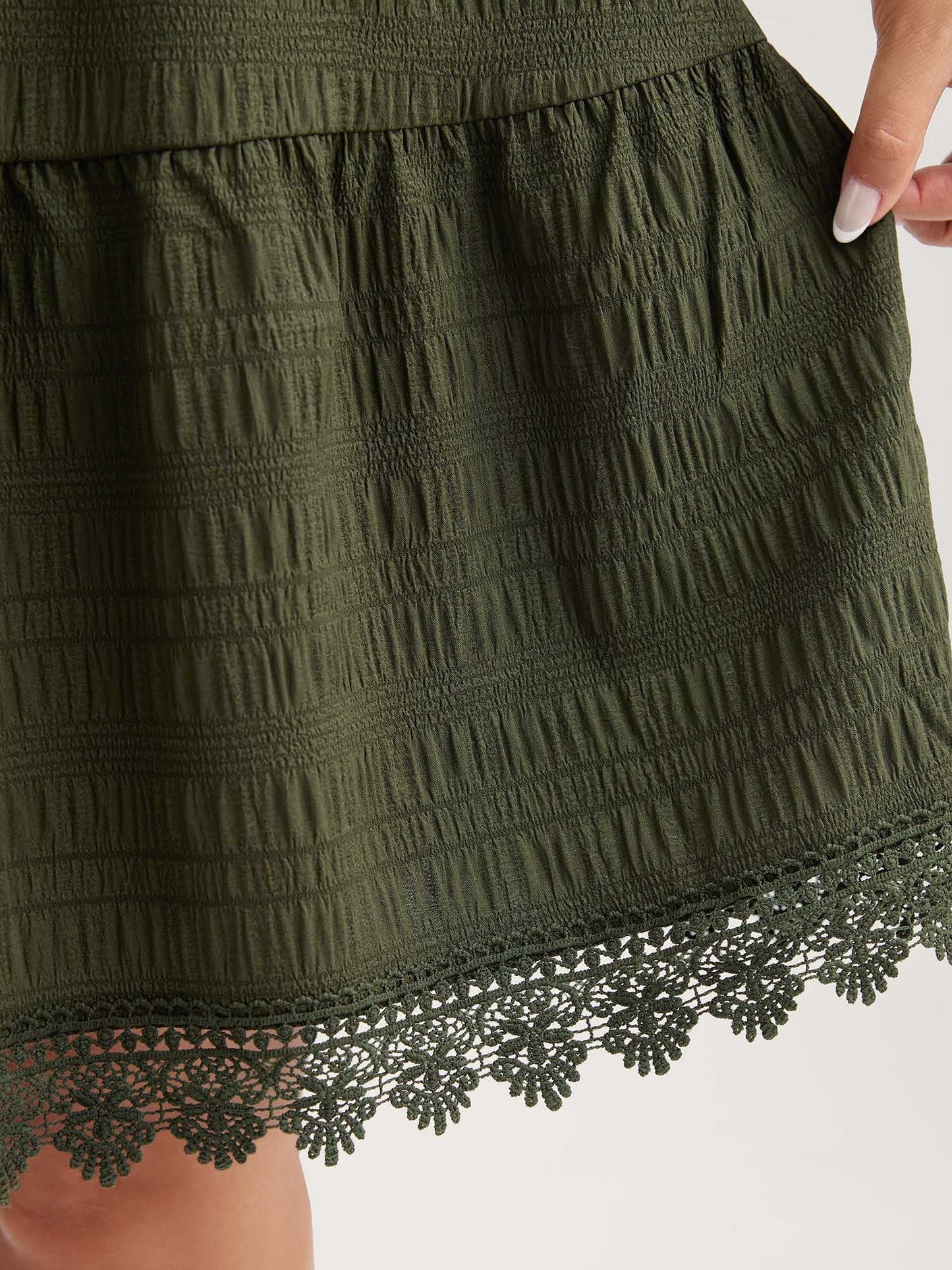 Textured Lace Adjustable Neck-Tie Midi Dress