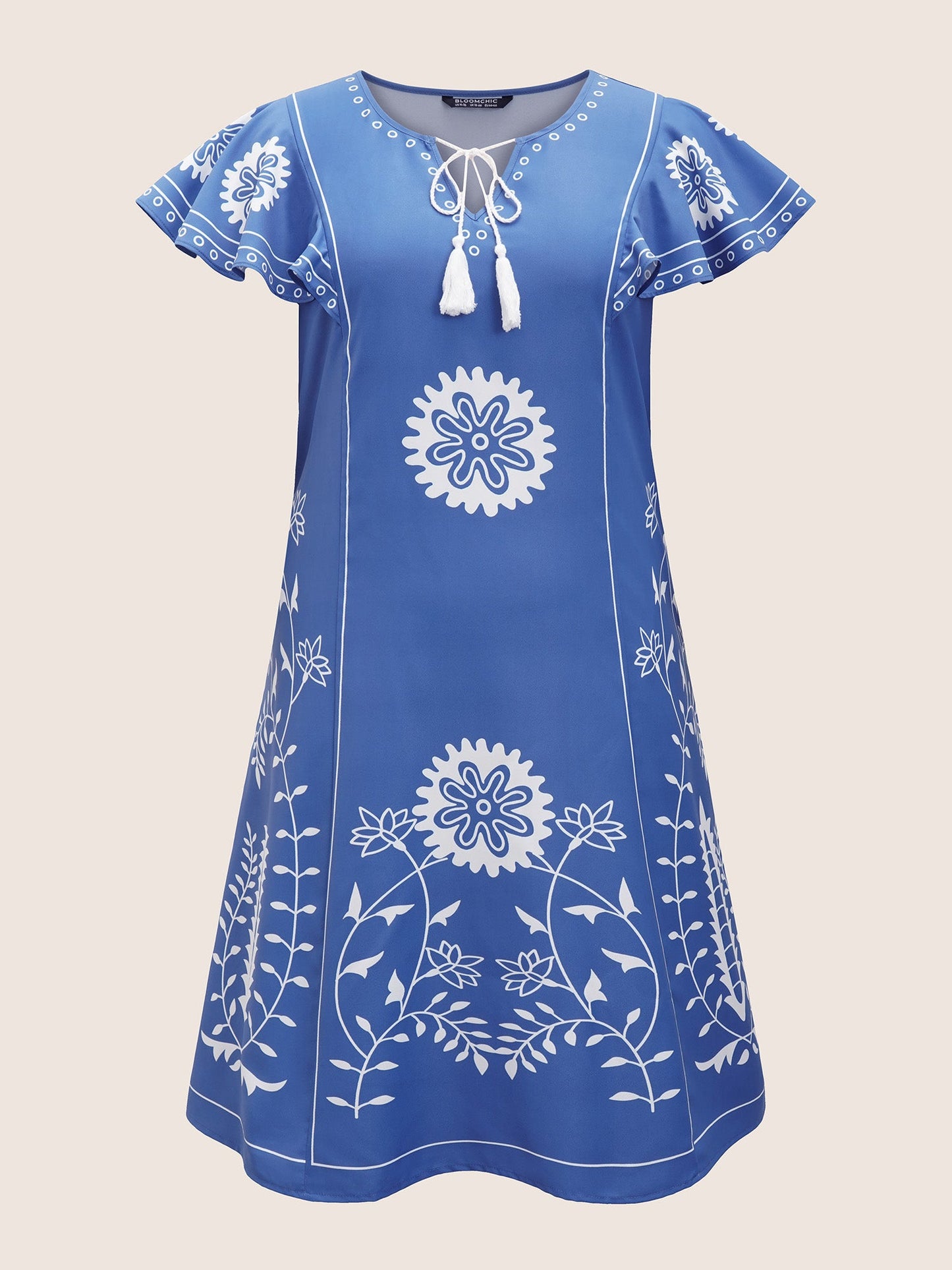 Boho Print Tassels Ruffle Sleeve Dress