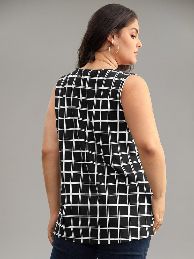 Gingham Print V Neck Tank Top