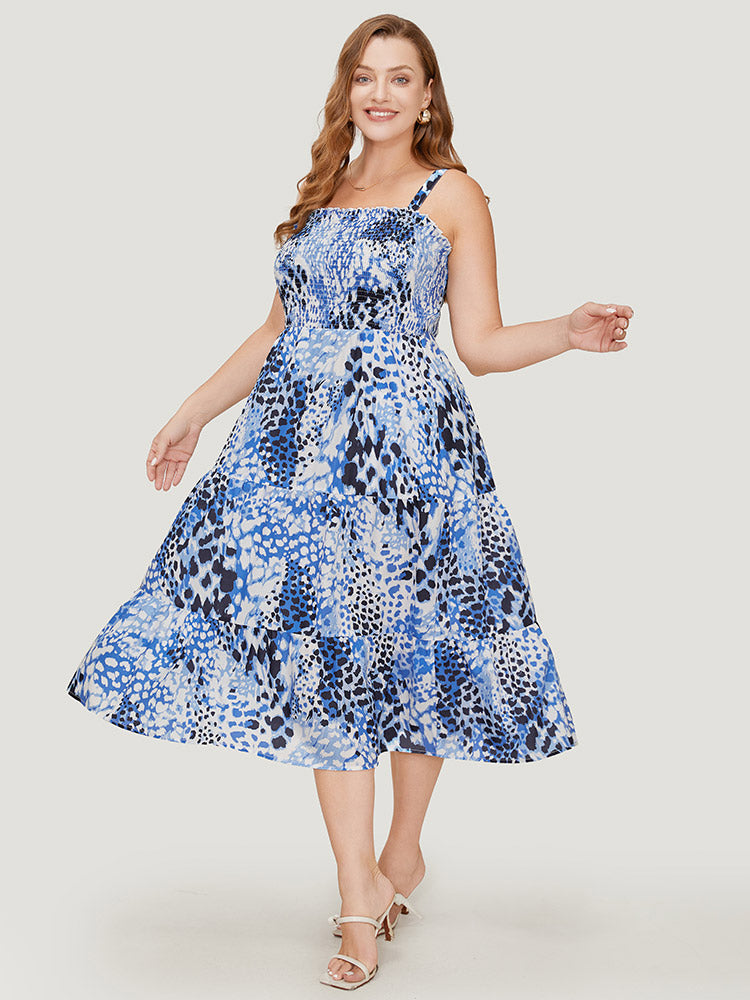Leopard Print Shirred Pocket Frill Trim Cami Dress