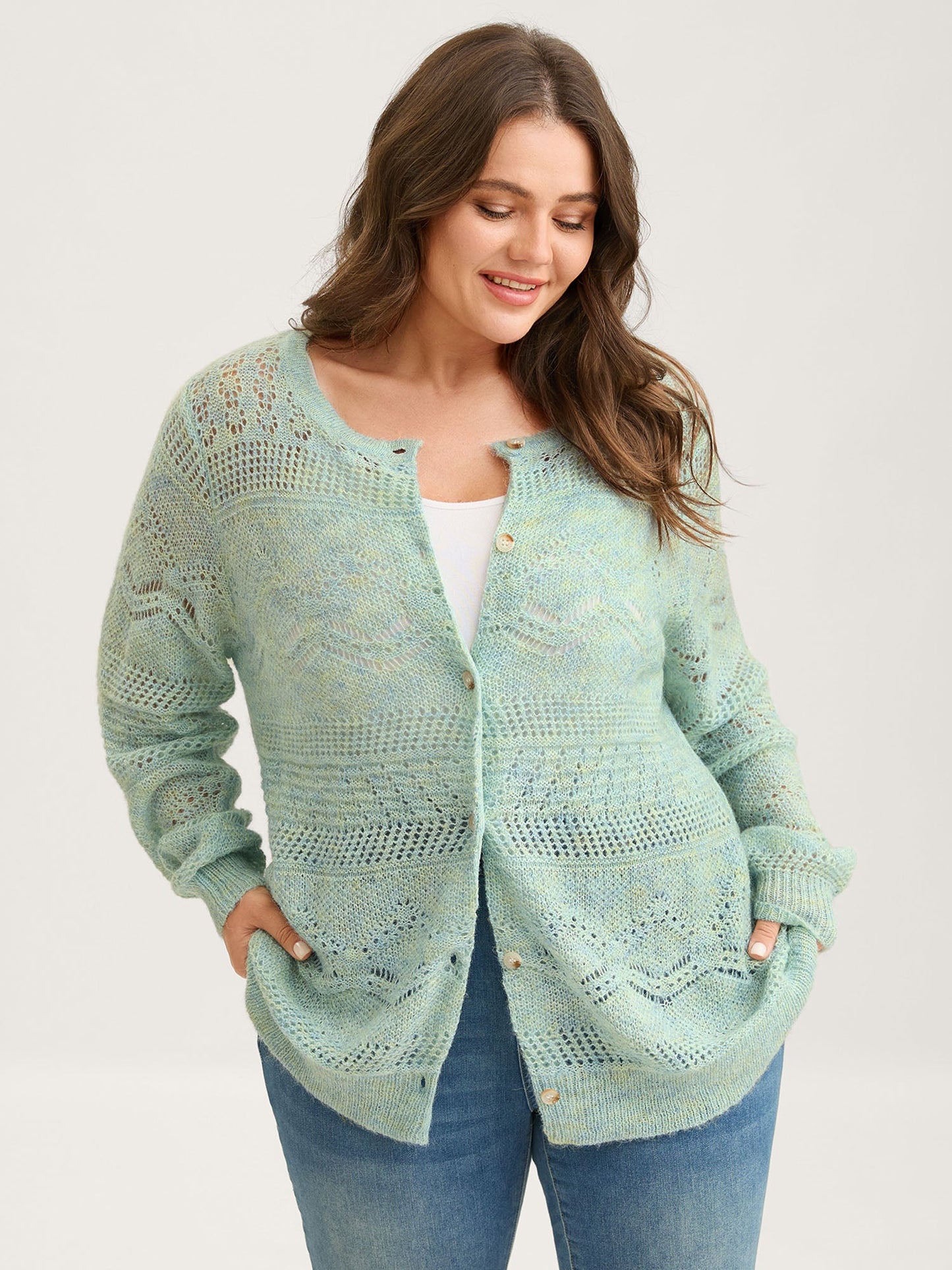 Textured Heather Button Front Knit Cardigan