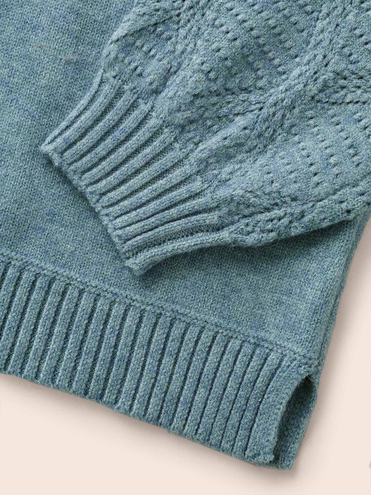 V Neck Texture Lantern Sleeve Pullover