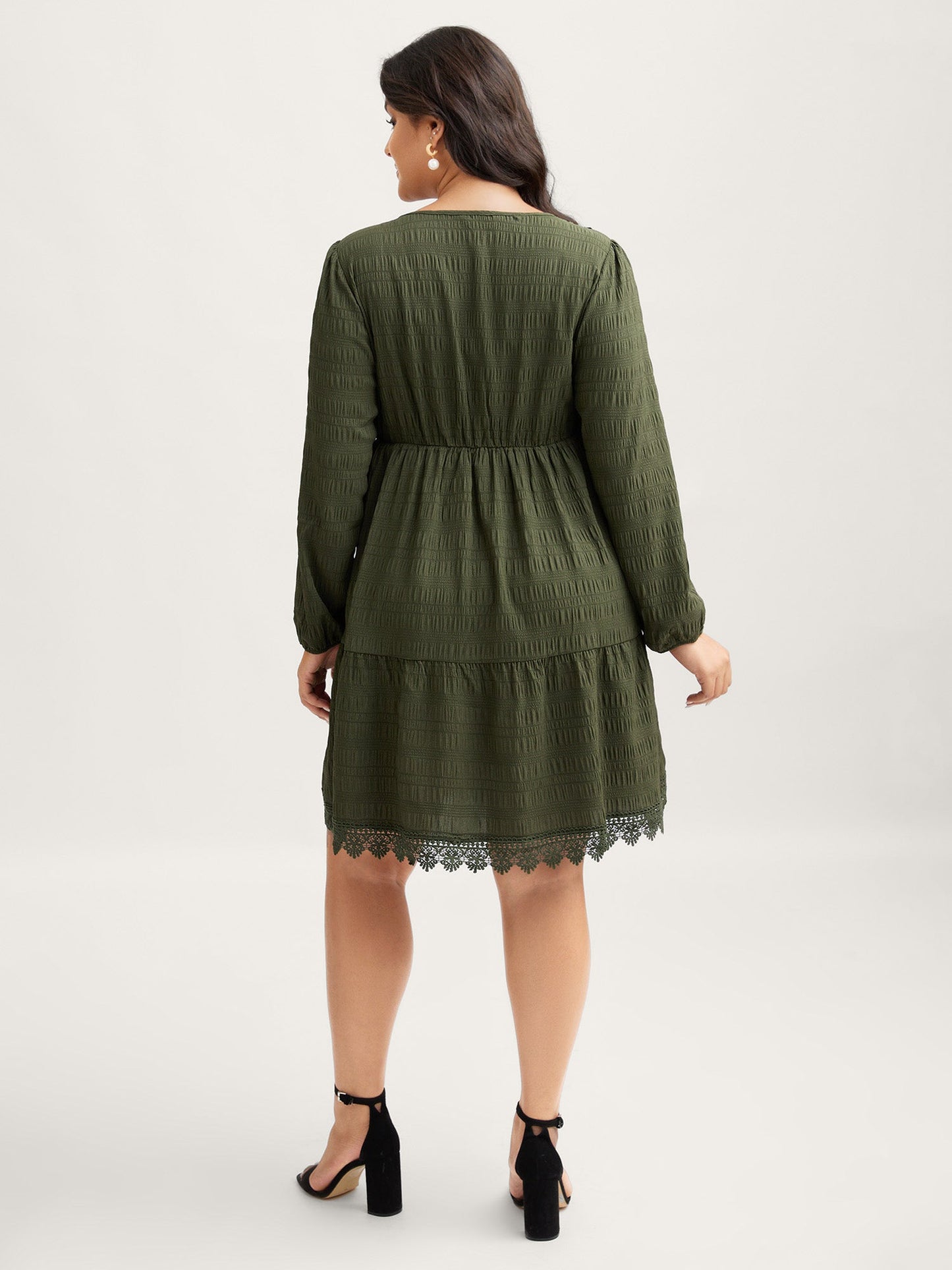 Textured Lace Adjustable Neck-Tie Midi Dress