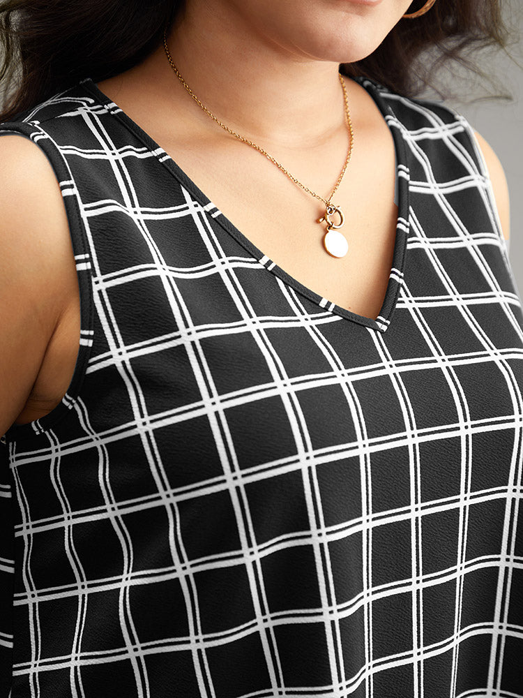 Gingham Print V Neck Tank Top