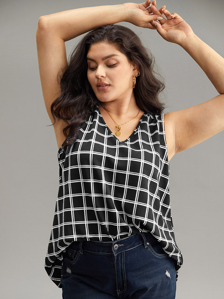 Gingham Print V Neck Tank Top
