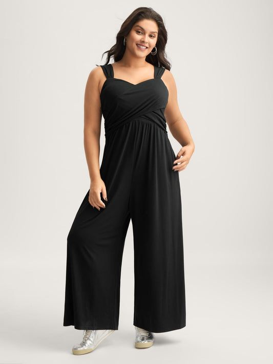 Overlap Bodice Wide Straps Jumpsuit