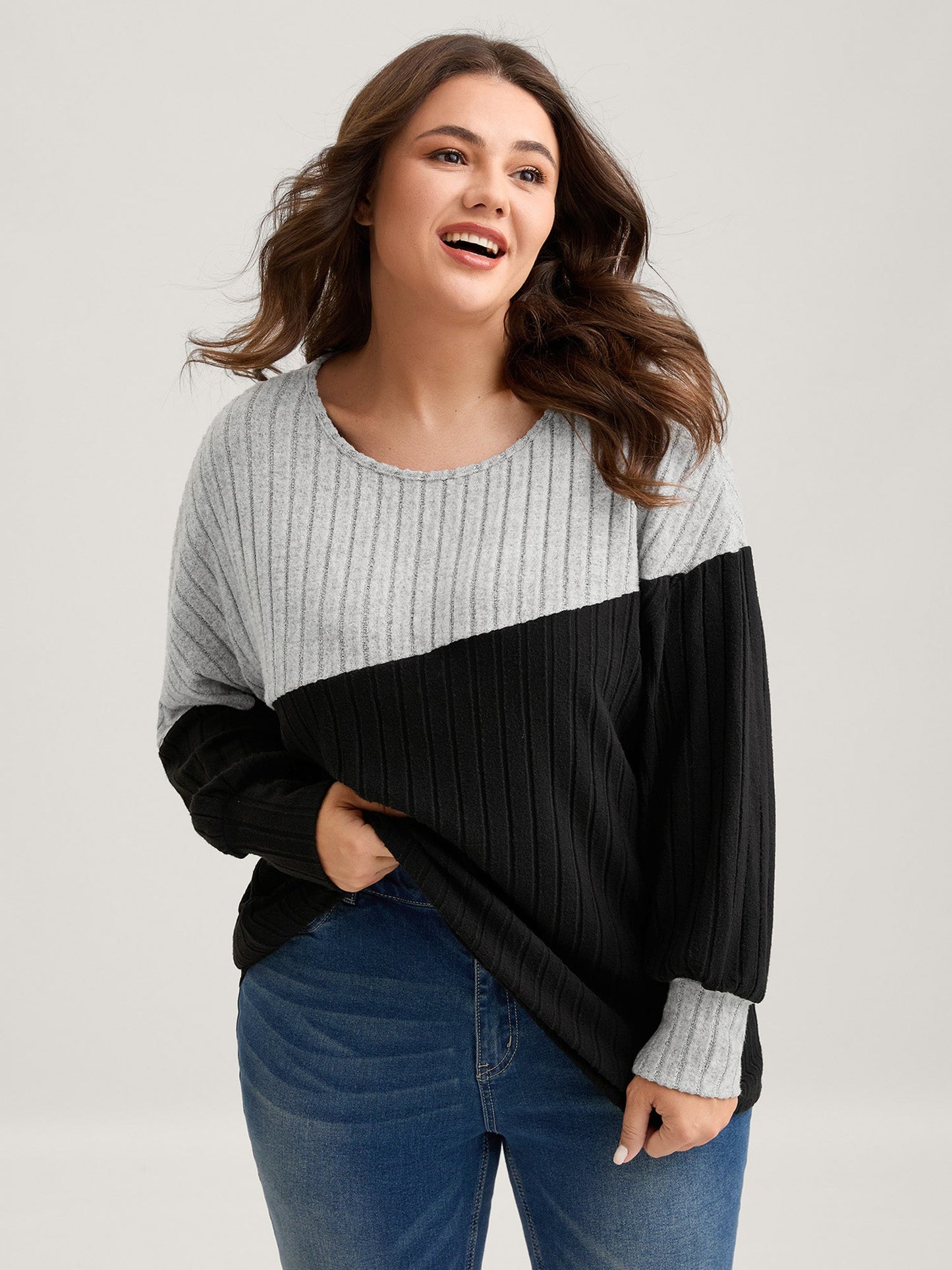 Color Contrast Ribbed Sweatshirt