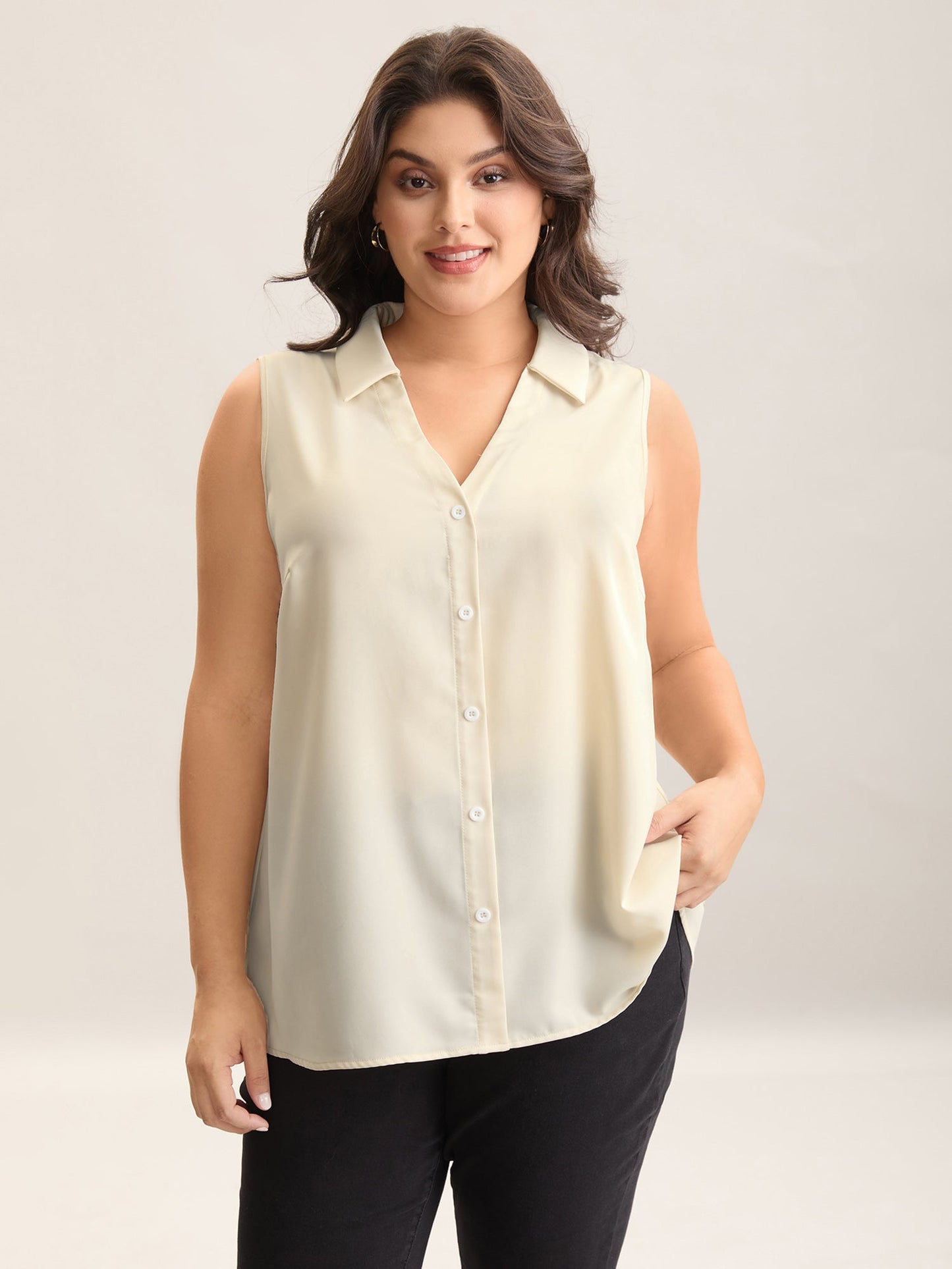 Button Placket Collar Tank Top