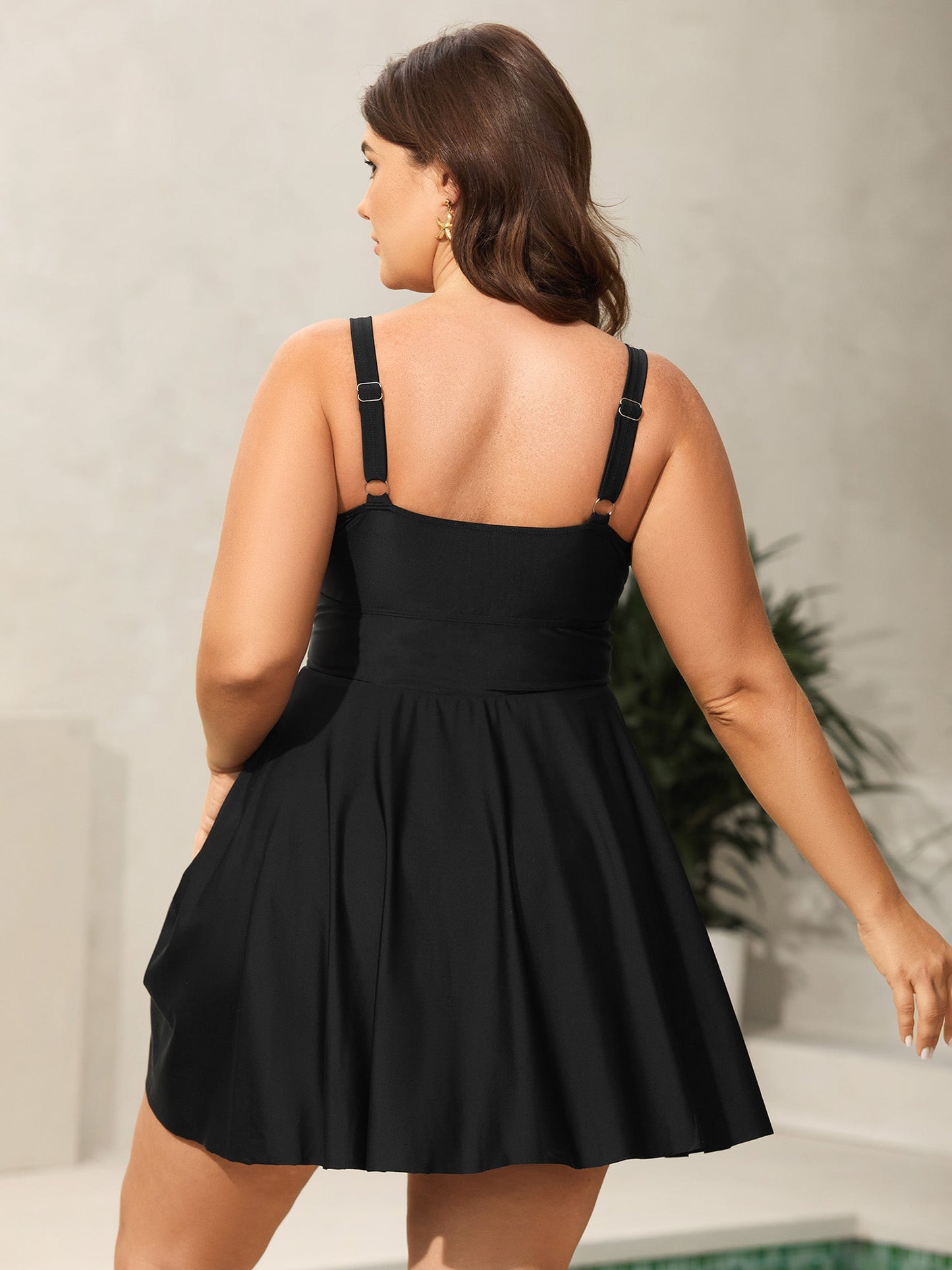 Anti-Float Ties Webbed Split Hem Swim Dress