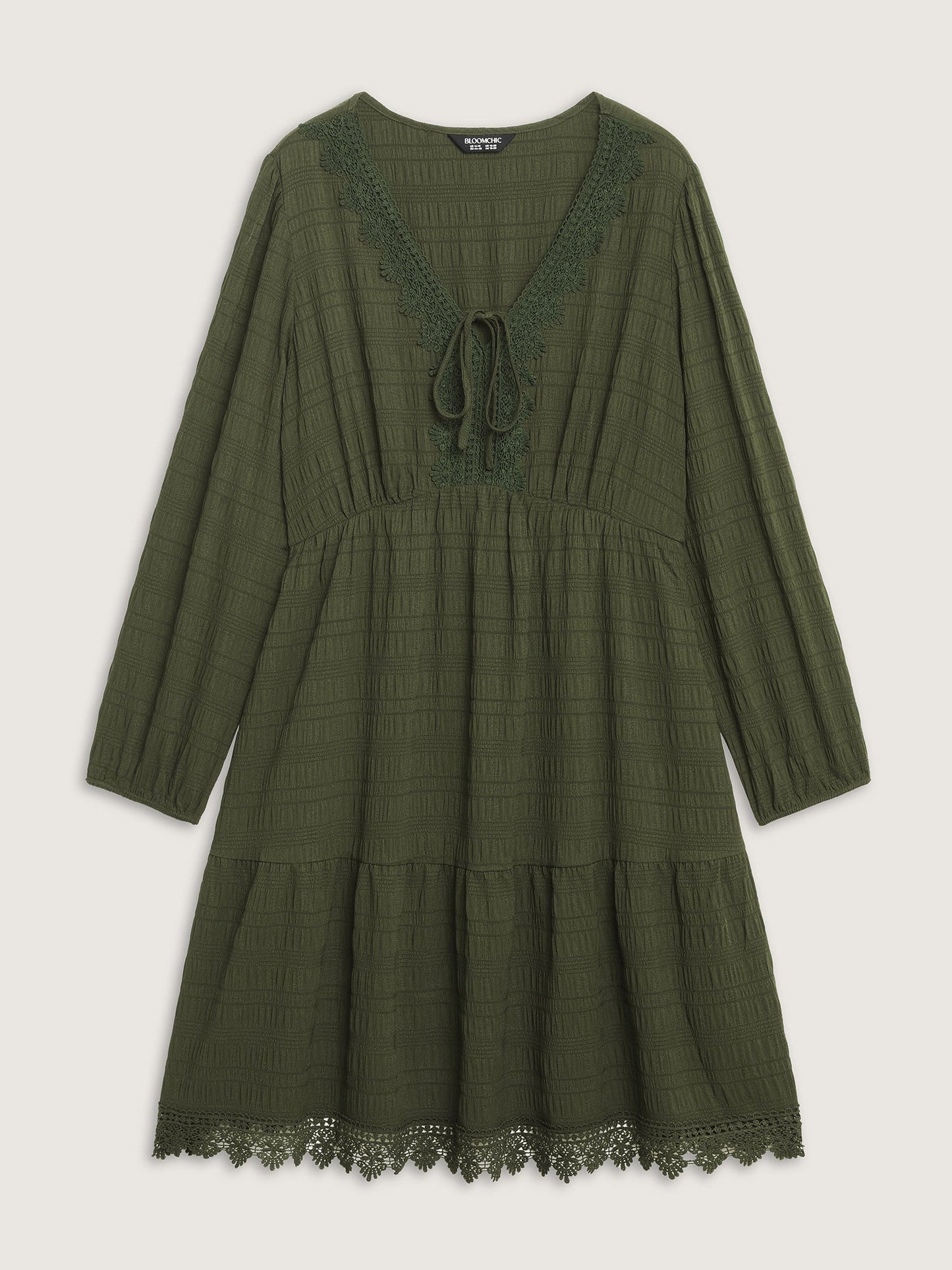 Textured Lace Adjustable Neck-Tie Midi Dress