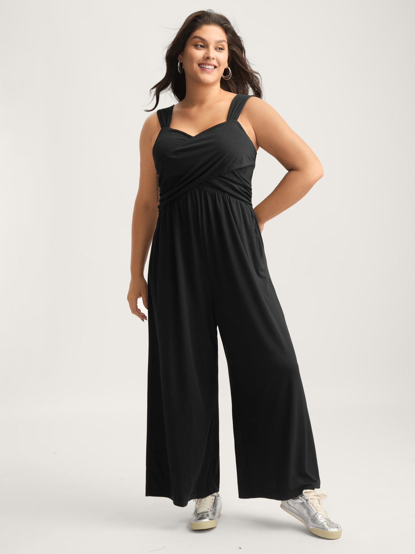Overlap Bodice Wide Straps Jumpsuit