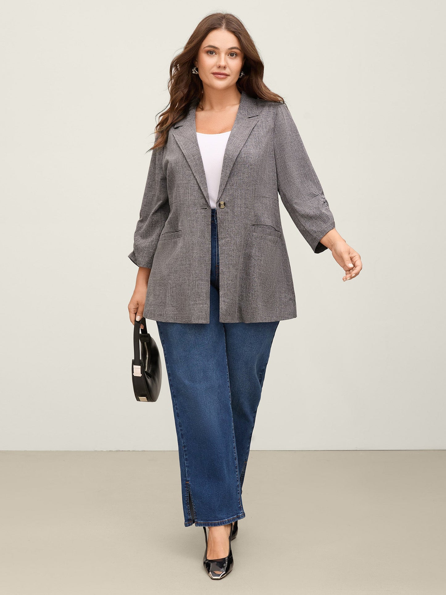 Waist-Defining Panels Pockets Solid Blazer