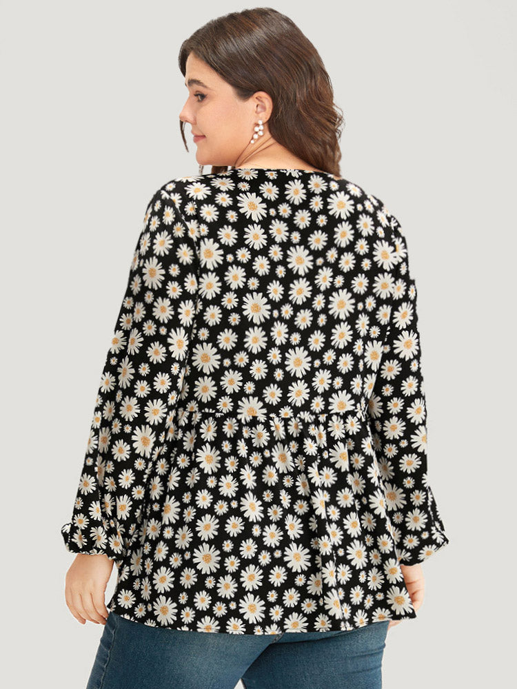 Daisy Floral Ties Front Elastic Cuffs Kimono