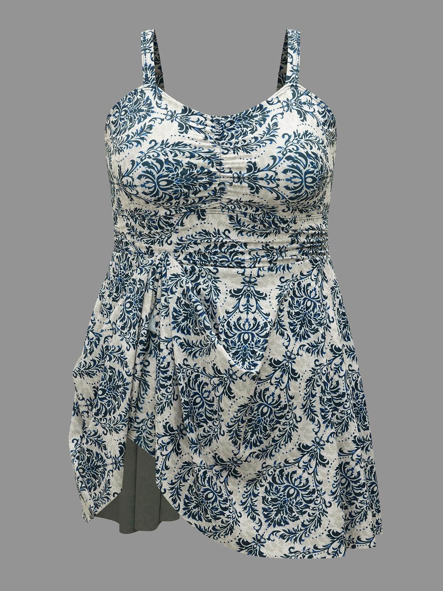 Boho Print Heart Neckline Gathered Swim Dress