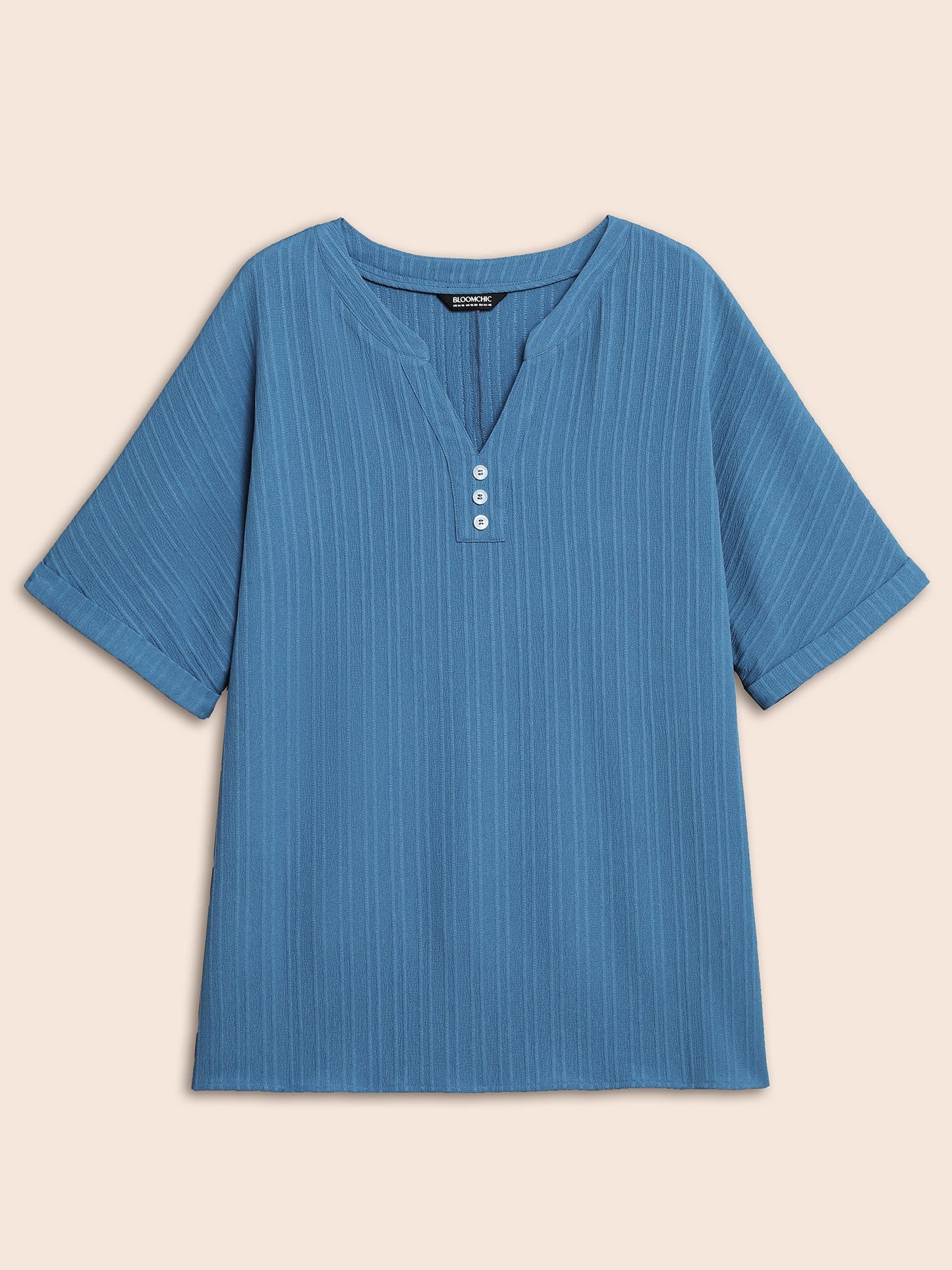Notched Collar Textured Button Blouse