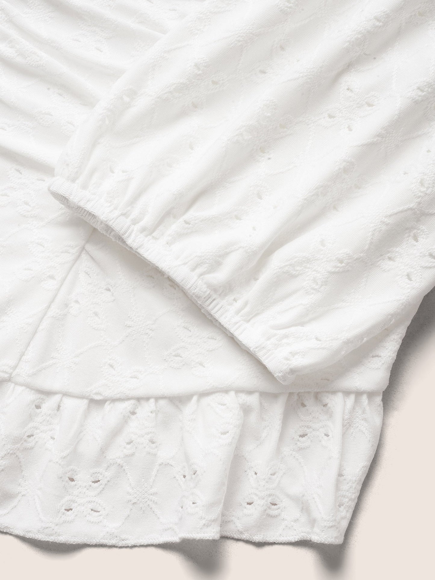 Broderie Anglaise Ruched Lantern Sleeve Blouse