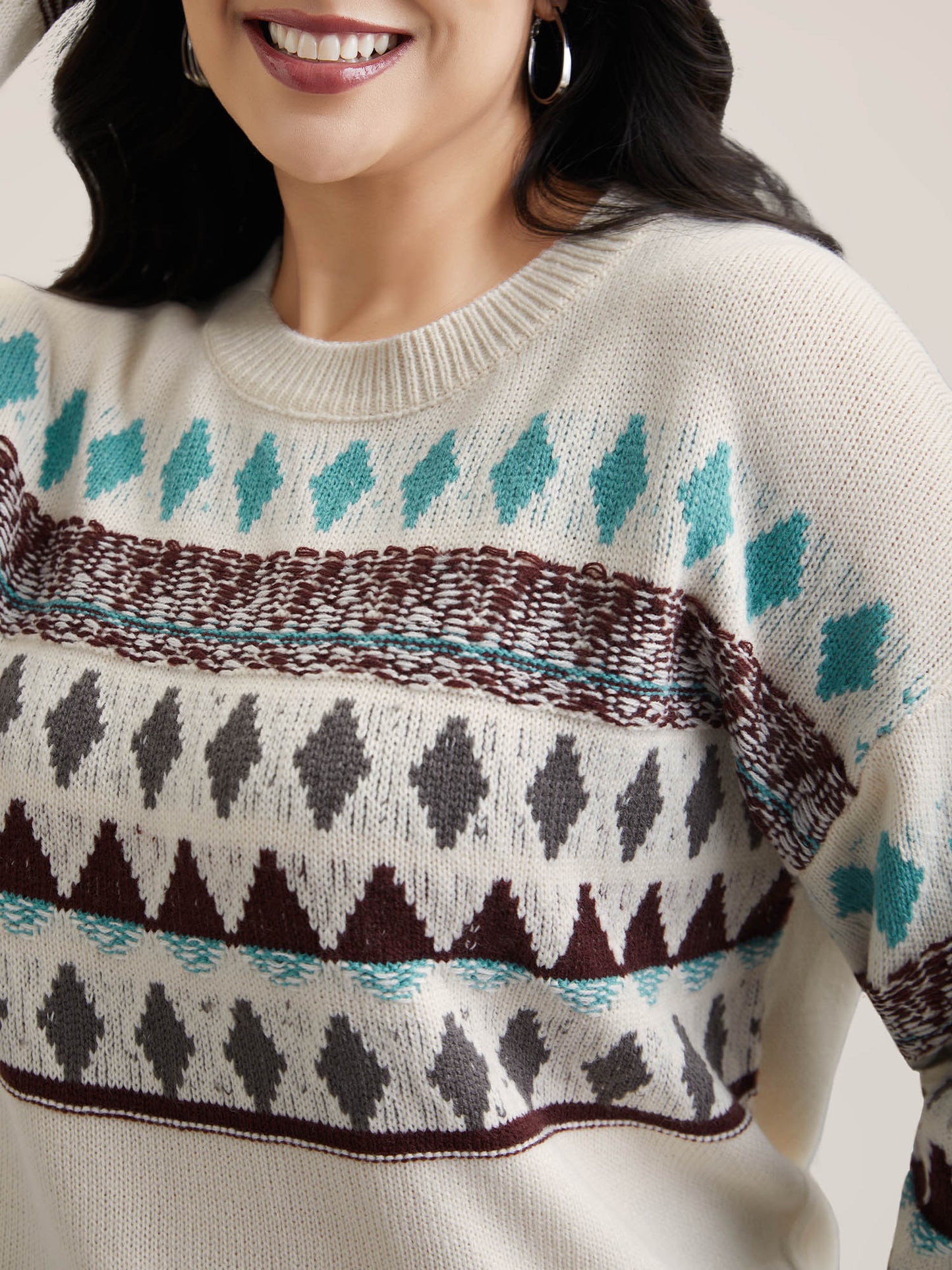 Color-Collision Textured Knit Pullover