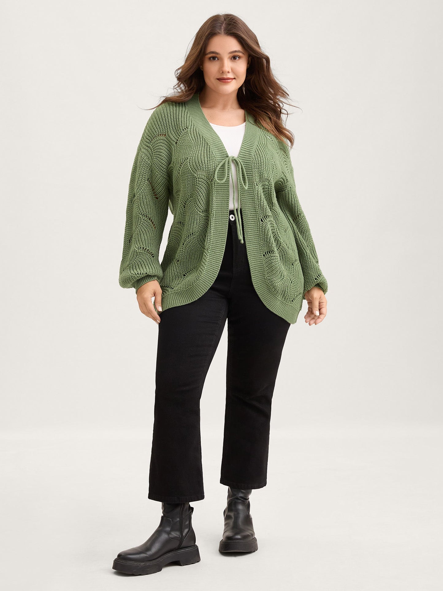 Cut-Out Textured Tie Knit Cardigan