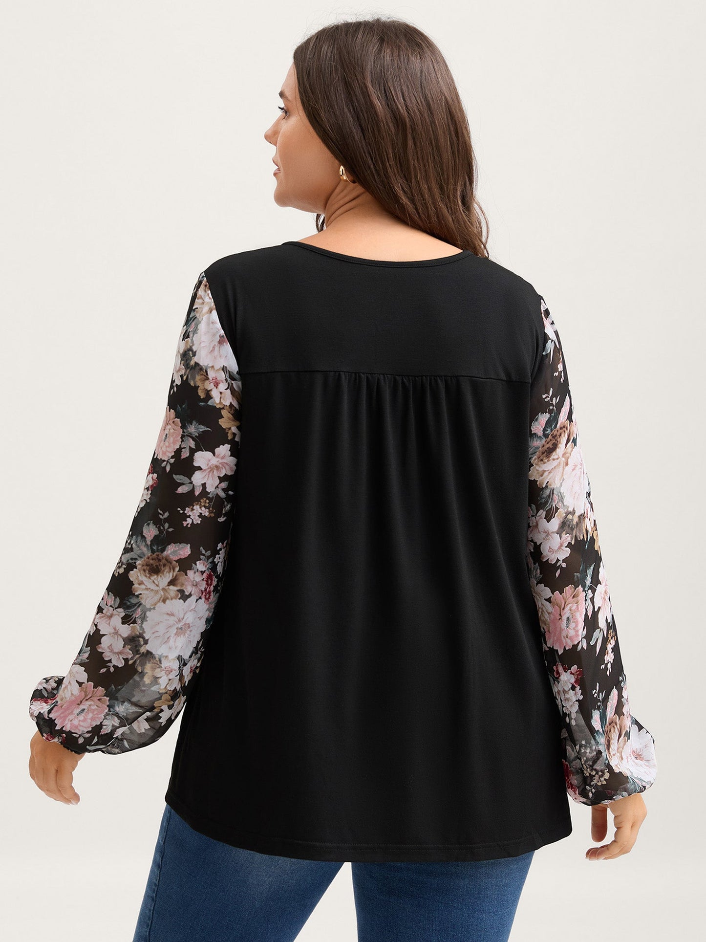 Sheer Floral Print Neck-Tie T-Shirt