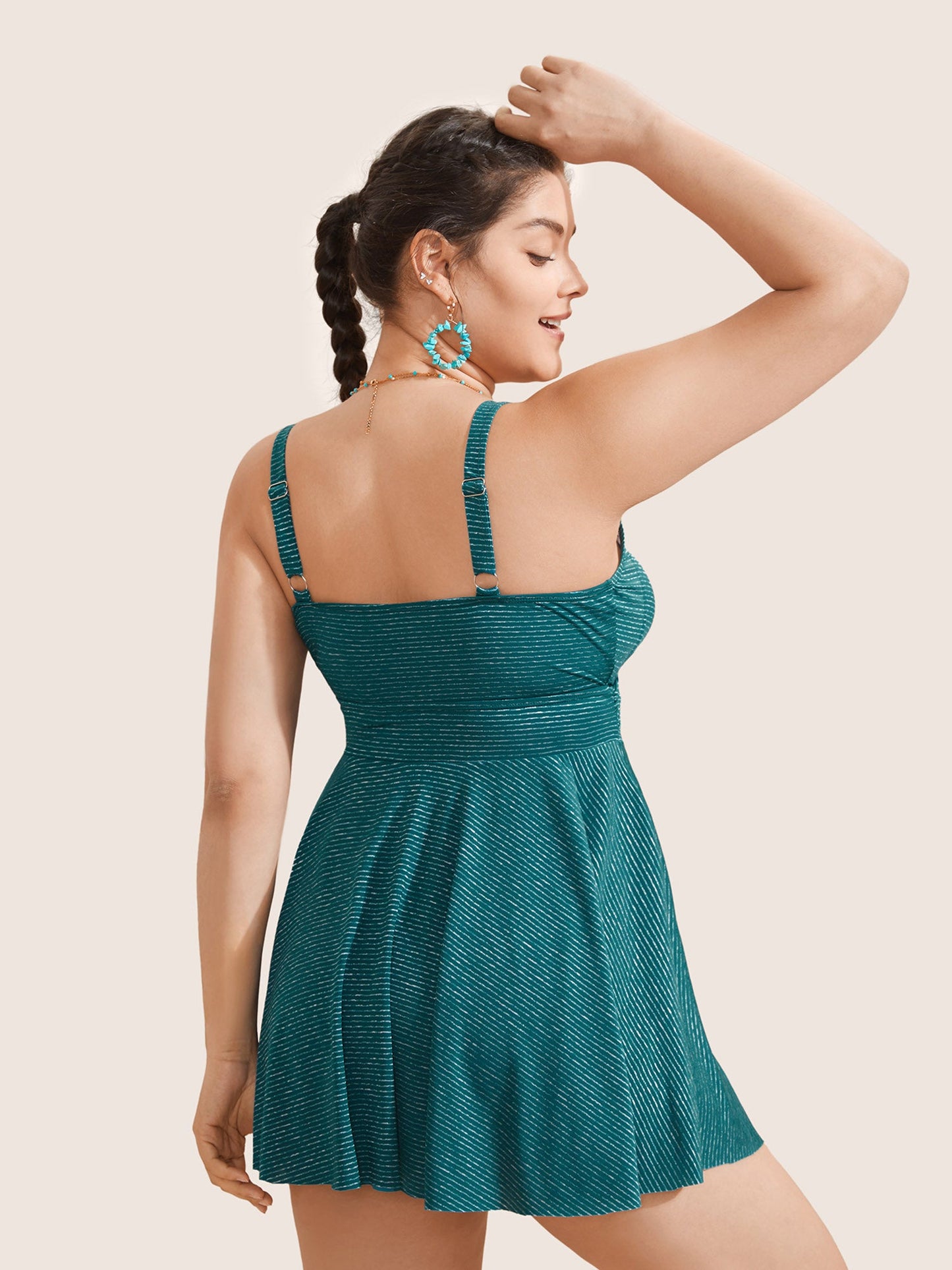 Striped Twist Front Adjustable Straps Swim Dress