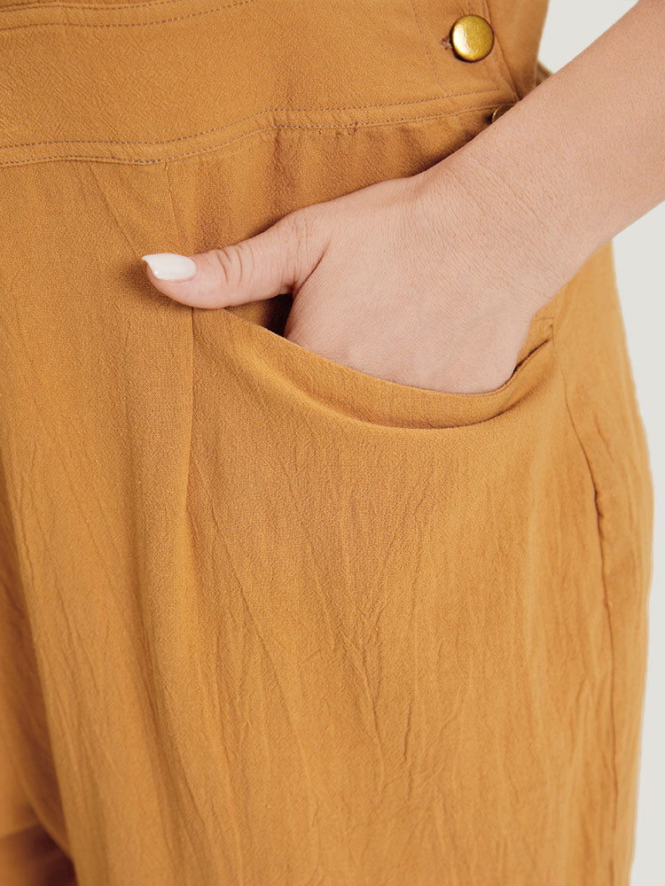 Solid Patched Pocket Overall Cami Jumpsuit