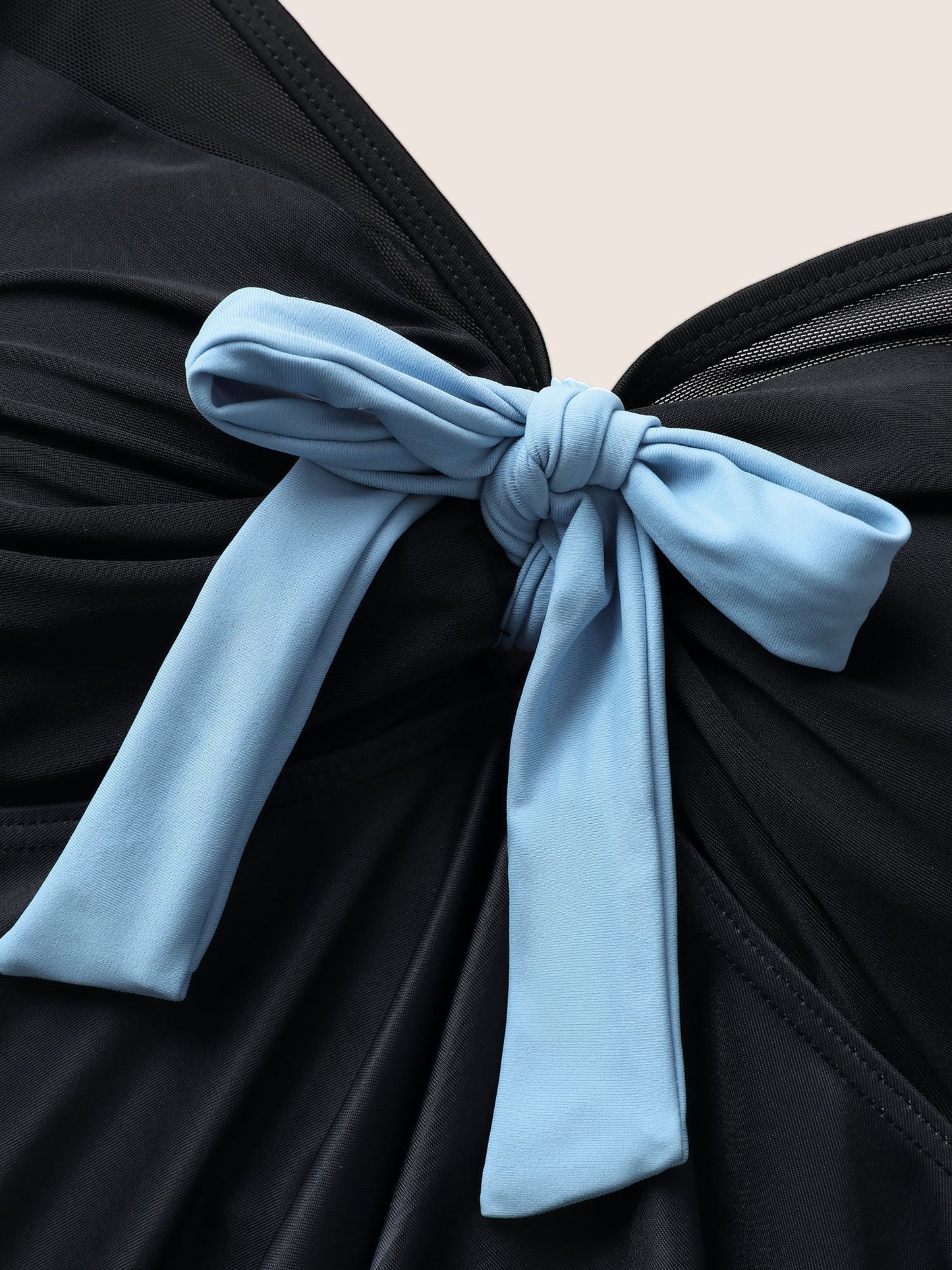 Ombre Bowknot Ruched Mesh Patchwork Swim Top