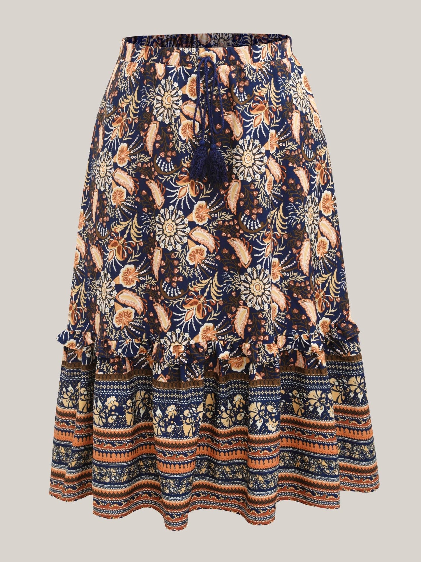 Boho Print Tiered A-Line Maxi Skirt