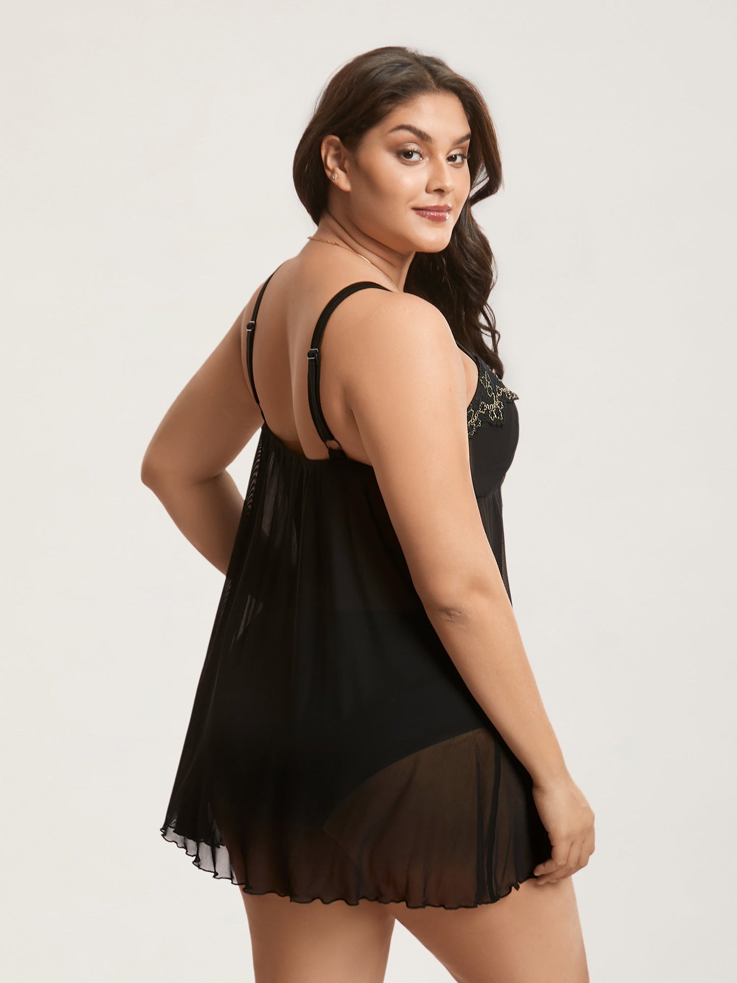 Lace Trim Stitch Sheer Mesh Sleep Dress