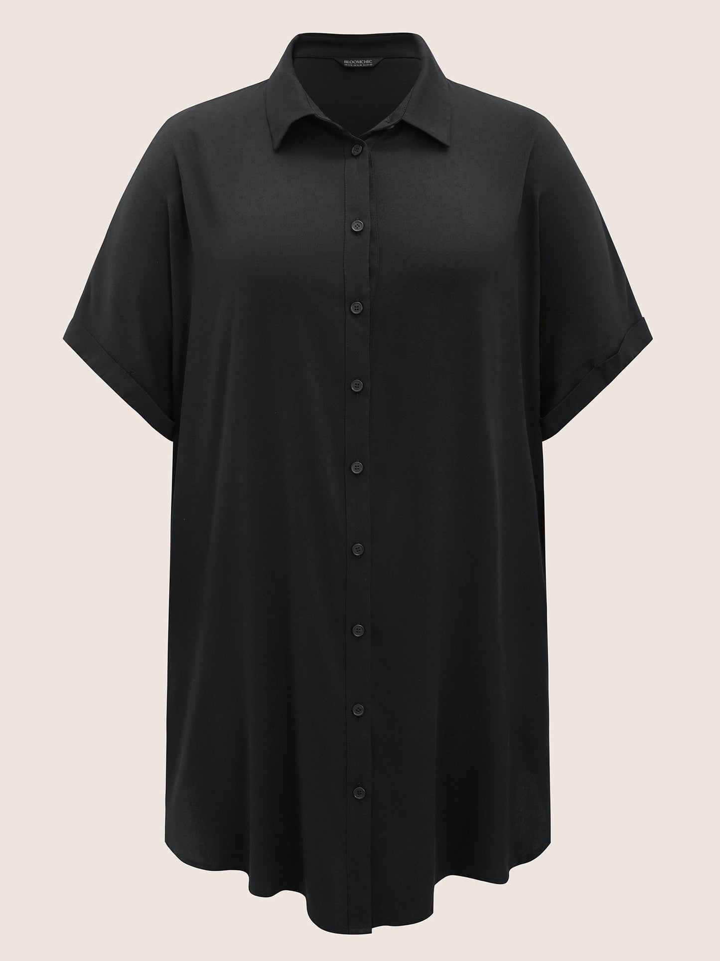 Rayon Shirt Collar Cuffed Sleeve Pocket Blouse