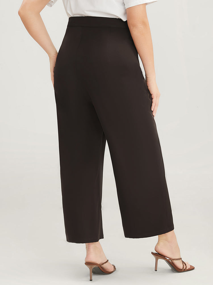 Plain Pocket Front Wide Leg High Rise Pants