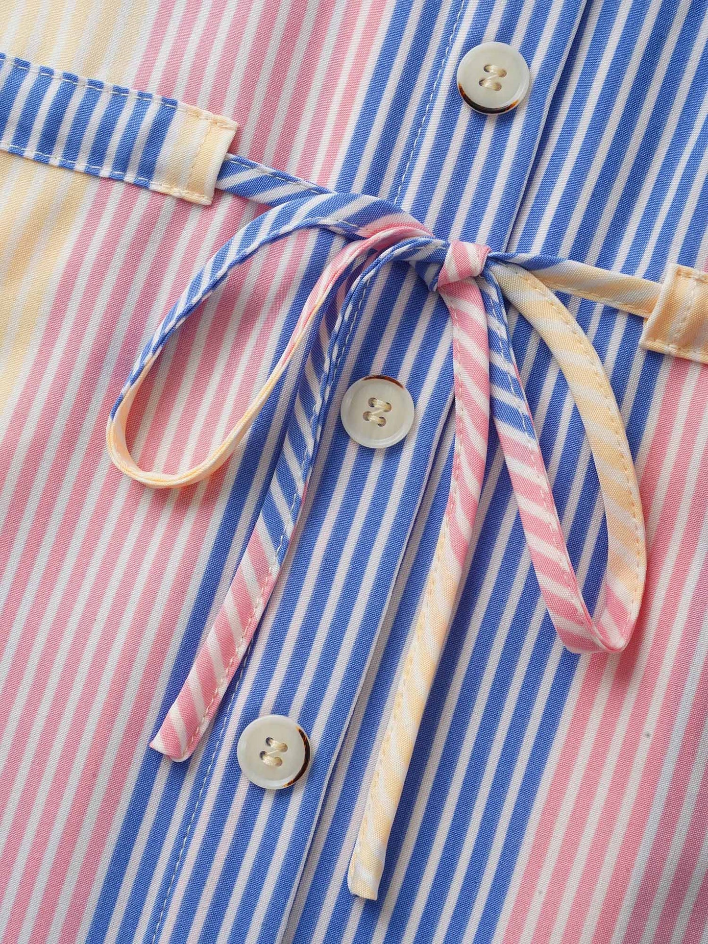 Contrast Striped Drawstring Patched Pocket Blouse