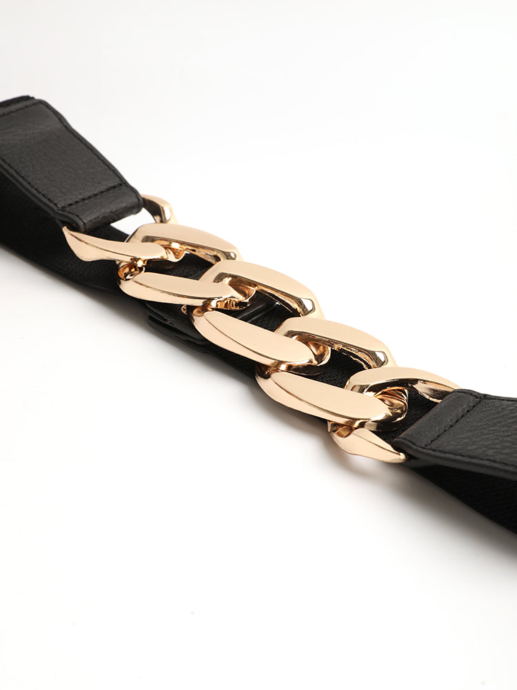 Chain & Snap Button Decor Elastic Belt