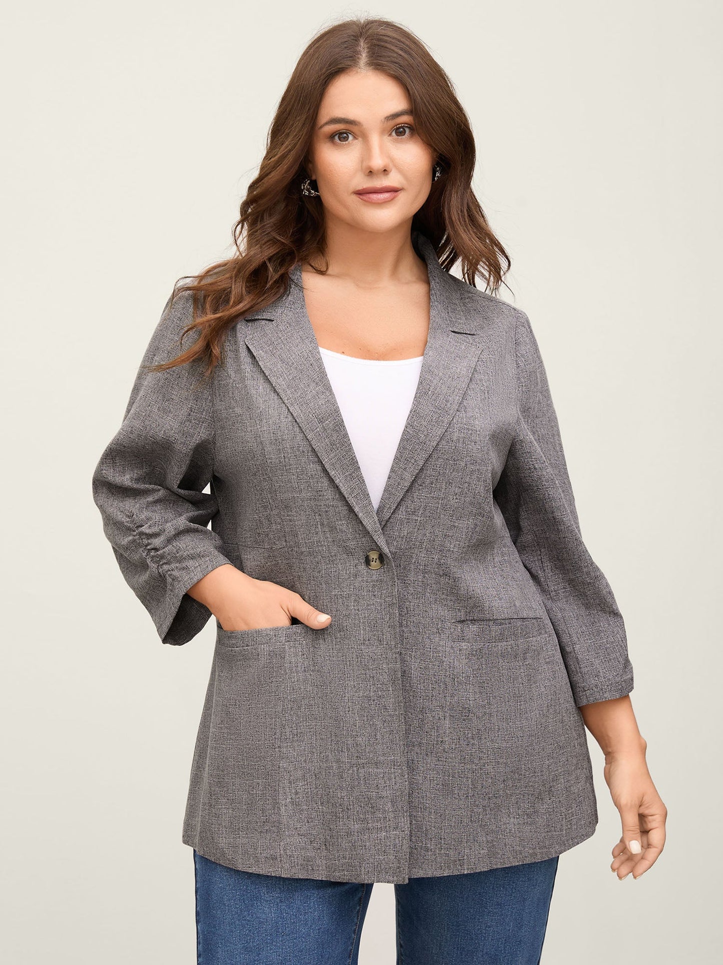 Waist-Defining Panels Pockets Solid Blazer