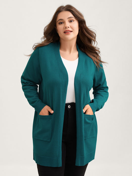 V-Neck Pockets Longline Knit Cardigan