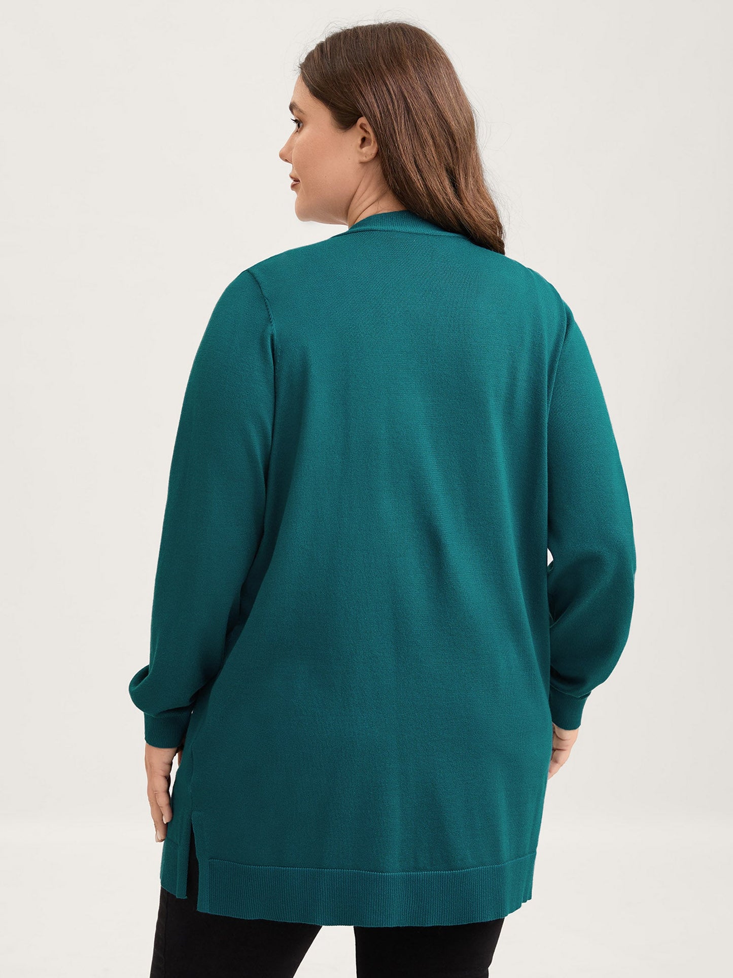 V-Neck Pockets Longline Knit Cardigan