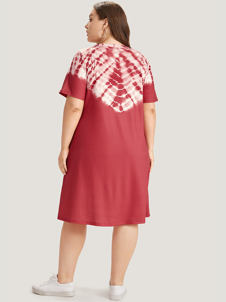 Tie Dye Pocket V Neck Knee Dress