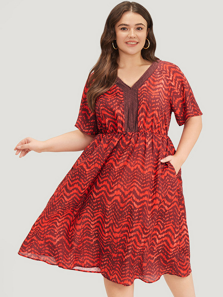 Water Ripple Pocket Ruffle Sleeve Lace Dress