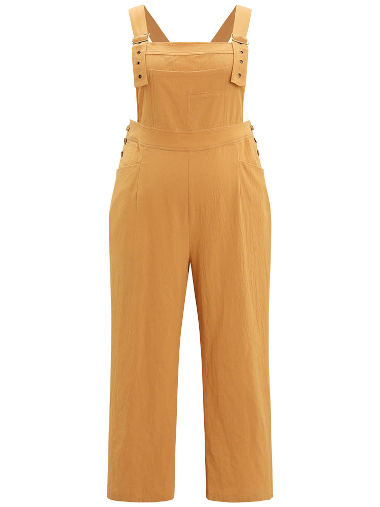 Solid Patched Pocket Overall Cami Jumpsuit