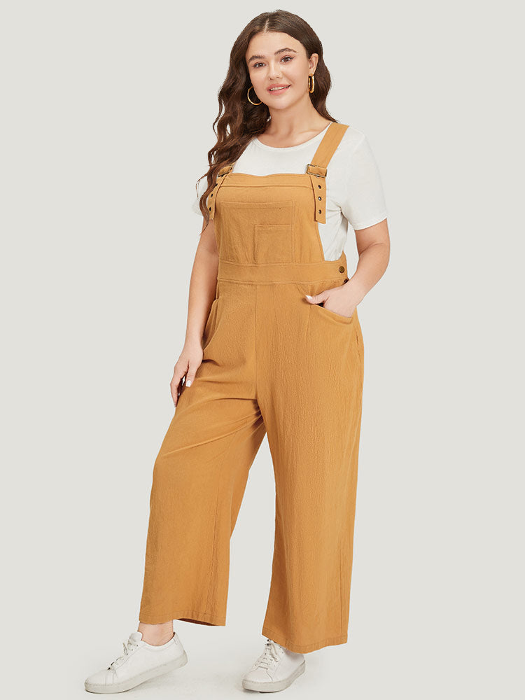 Solid Patched Pocket Overall Cami Jumpsuit