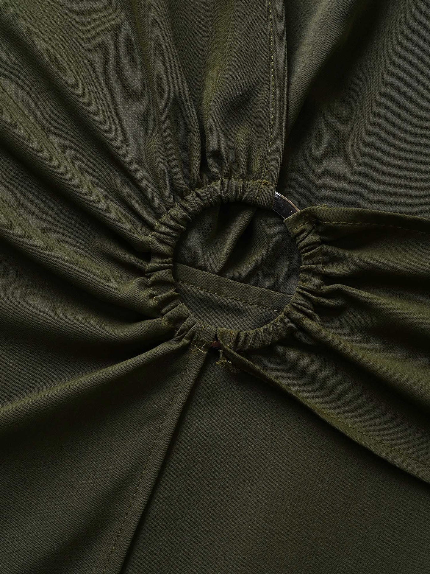 Plain Buckle Detail Overlap Collar Cap Sleeve Dress